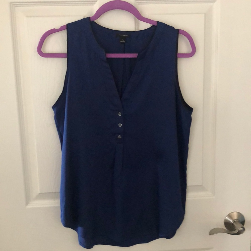 Ann Taylor Blue & Black Trim VNeck Blouse